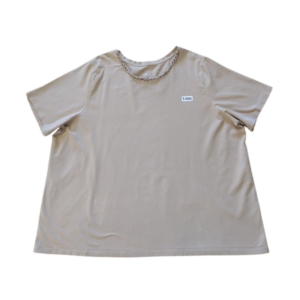Liz & Me Blouse Woman's 3X 26/28W Tan Lace Chain Scoop Neck Short Sleeves Flowy